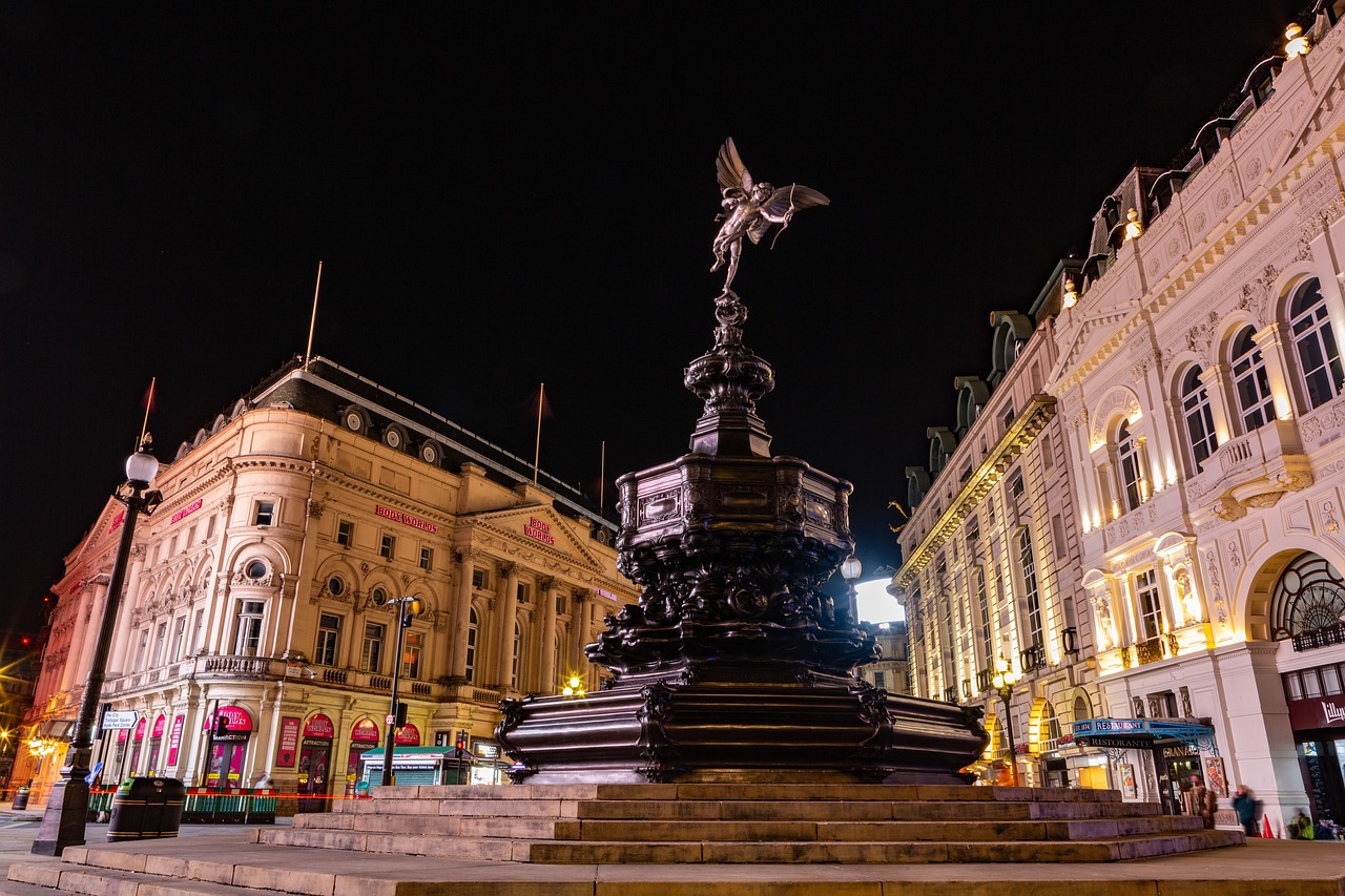sculpture, monument, eros statue, arrow, landmark, london, piccadilly, city, england, britain, famous, night, urban, london, london, london, london, london